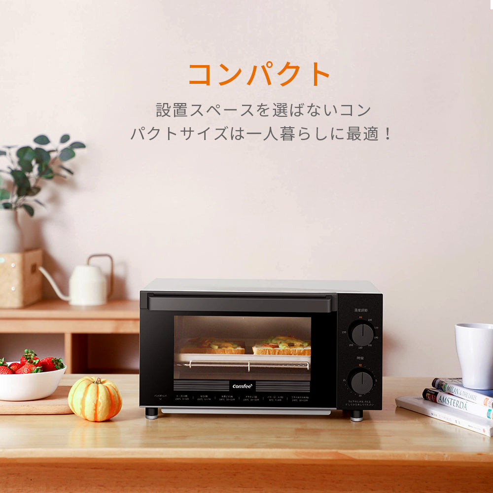 COMFEE' オーブントースター 4枚焼き 12L ブラック+ホワイト CF-AC121
