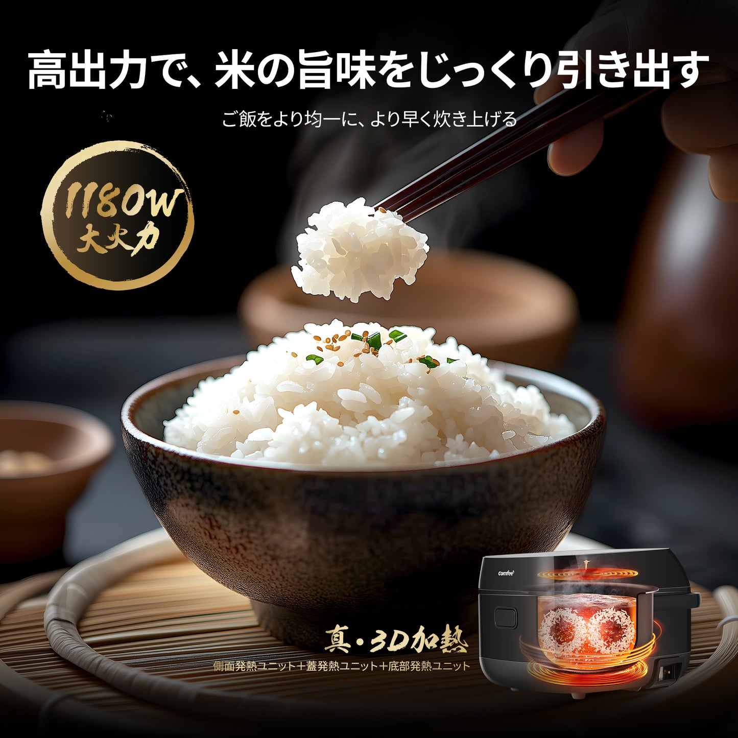 COMFEE' 炊飯器 5.5合炊き IH式 CRI-30DKT2C1