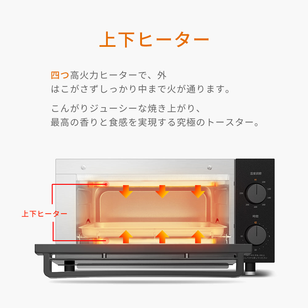 COMFEE' オーブントースター 4枚焼き 12L ブラック+ホワイト CF-AC121