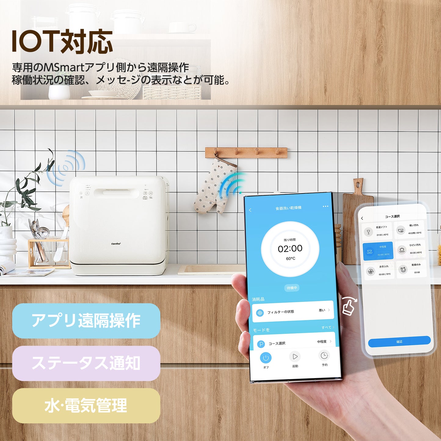 COMFEE' 食洗機 1-3人用 IOT遠隔操作 CDWMT0202C(A)-JP