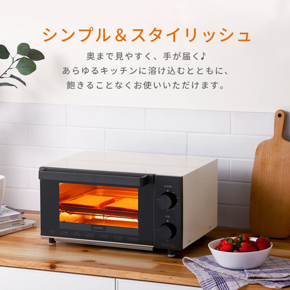 COMFEE' オーブントースター 4枚焼き 12L ブラック+ホワイト CF-AC121