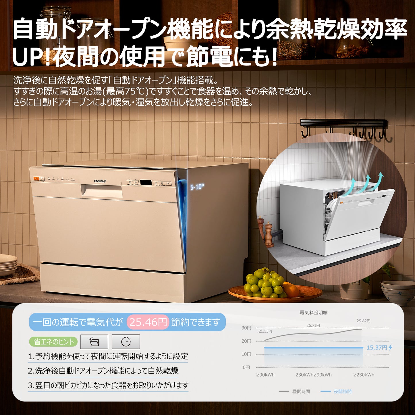 COMFEE' 食洗機 工事不要 3~5人用 CDWMT0602S(W)-JP