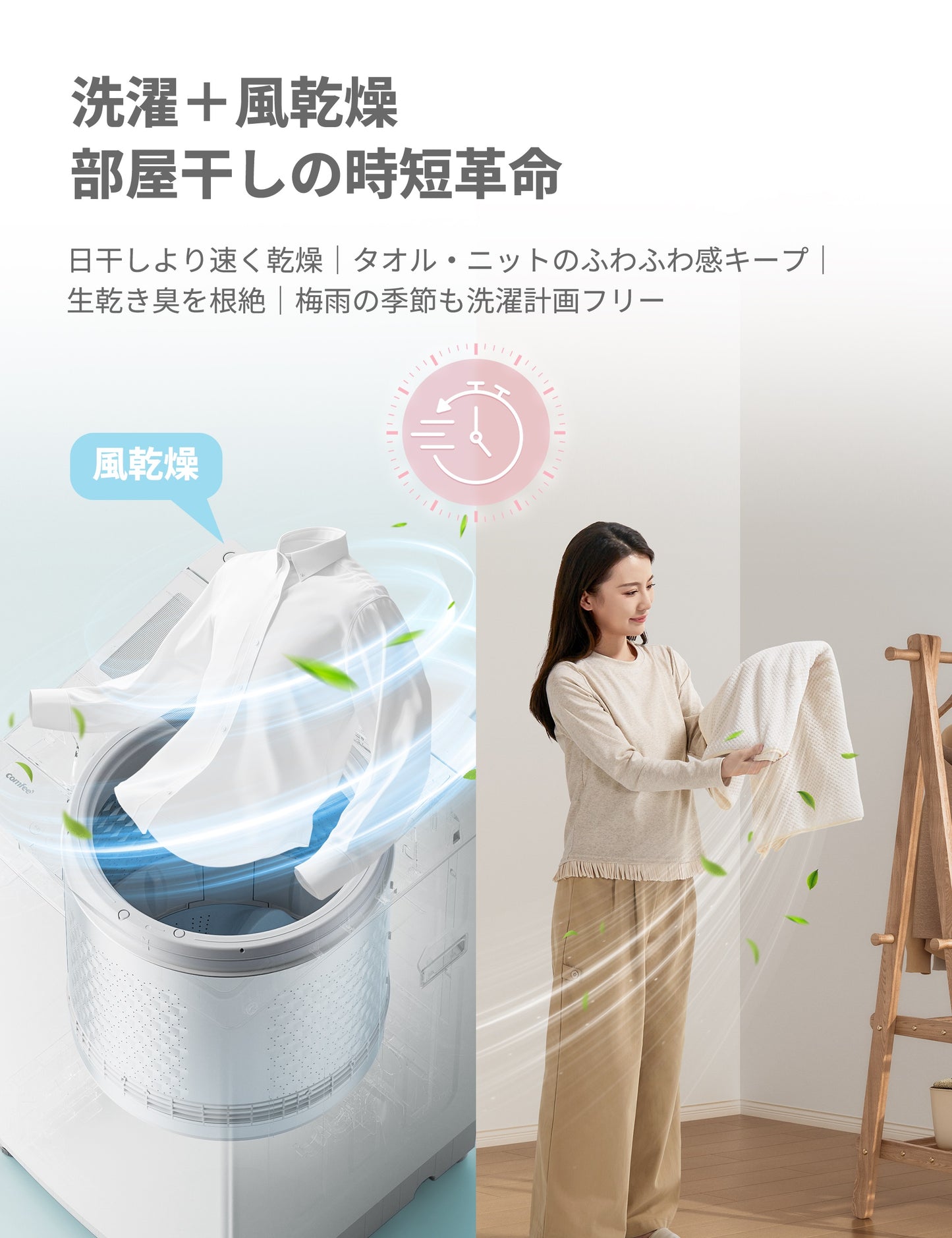 COMFEE’洗濯機 10kg 洗剤自動投入 風乾燥 白 CA-100A1(W)