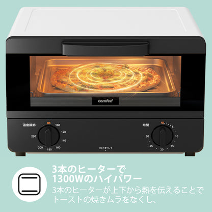 COMFEE' オーブントースター 4枚焼き ホワイト+ブラック 14L　CF-DC149-WB
